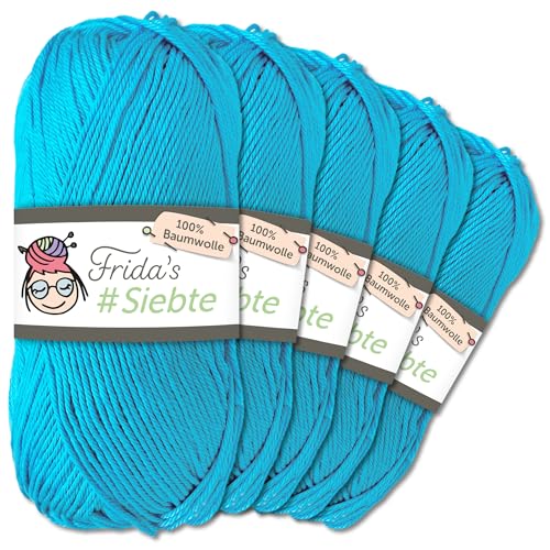 Frida's Wollhaus 5 x 50 g Frida‘s #Siebte ägyptisches Baumwollgarn Stricken Häkeln Wolle 43 Farben (1213 | Türkis) von Frida's Wollhaus