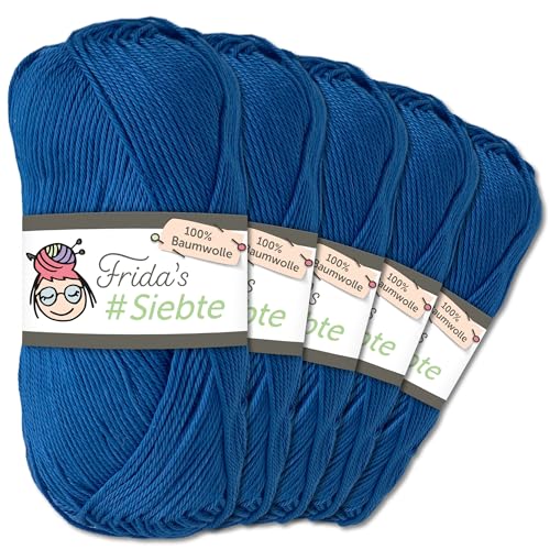 Frida's Wollhaus 5 x 50 g Frida‘s #Siebte ägyptisches Baumwollgarn Stricken Häkeln Wolle 43 Farben (1214 | Blau) von Frida's Wollhaus