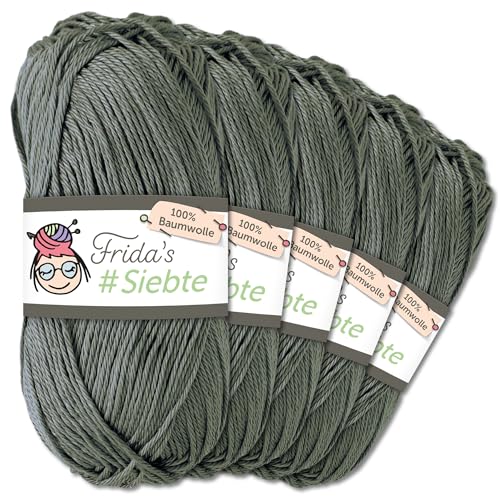 Frida's Wollhaus 5 x 50 g Frida‘s #Siebte ägyptisches Baumwollgarn Stricken Häkeln Wolle 43 Farben (1216 | Anthrazit) von Frida's Wollhaus