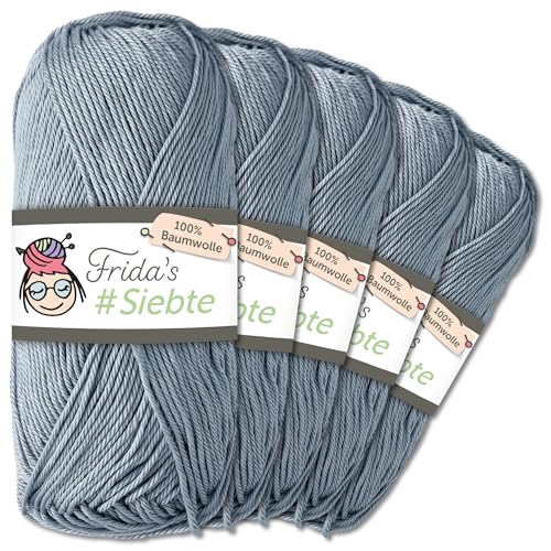 Frida's Wollhaus 5 x 50 g Frida‘s #Siebte ägyptisches Baumwollgarn Stricken Häkeln Wolle 43 Farben (1217 | Grau) von Frida's Wollhaus