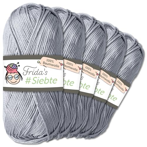 Frida's Wollhaus 5 x 50 g Frida‘s #Siebte ägyptisches Baumwollgarn Stricken Häkeln Wolle 43 Farben (1218 | Hellgrau) von Frida's Wollhaus