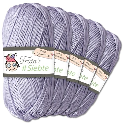 Frida's Wollhaus 5 x 50 g Frida‘s #Siebte ägyptisches Baumwollgarn Stricken Häkeln Wolle 43 Farben (1219 | Flieder) von Frida's Wollhaus