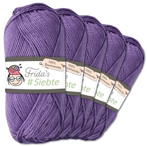 Frida's Wollhaus 5 x 50 g Frida‘s #Siebte ägyptisches Baumwollgarn Stricken Häkeln Wolle 43 Farben (1220 | Lila) von Frida's Wollhaus