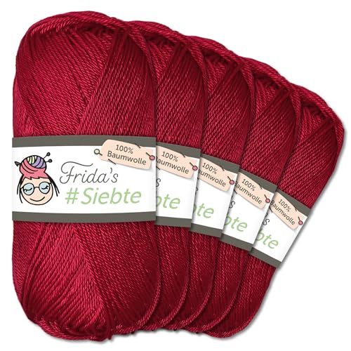 Frida's Wollhaus 5 x 50 g Frida‘s #Siebte ägyptisches Baumwollgarn Stricken Häkeln Wolle 43 Farben (1221 | Kirschrot) von Frida's Wollhaus
