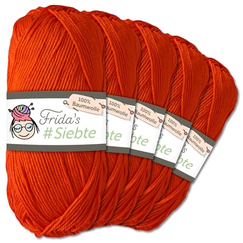 Frida's Wollhaus 5 x 50 g Frida‘s #Siebte ägyptisches Baumwollgarn Stricken Häkeln Wolle 43 Farben (1223 | Orange) von Frida's Wollhaus