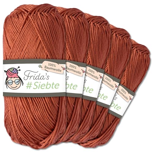 Frida's Wollhaus 5 x 50 g Frida‘s #Siebte ägyptisches Baumwollgarn Stricken Häkeln Wolle 43 Farben (1225 | Terracotta) von Frida's Wollhaus