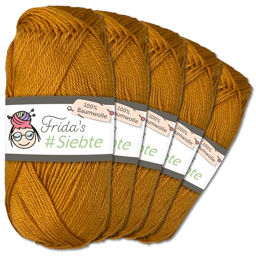 Frida's Wollhaus 5 x 50 g Frida‘s #Siebte ägyptisches Baumwollgarn Stricken Häkeln Wolle 43 Farben (1227 | Senf) von Frida's Wollhaus