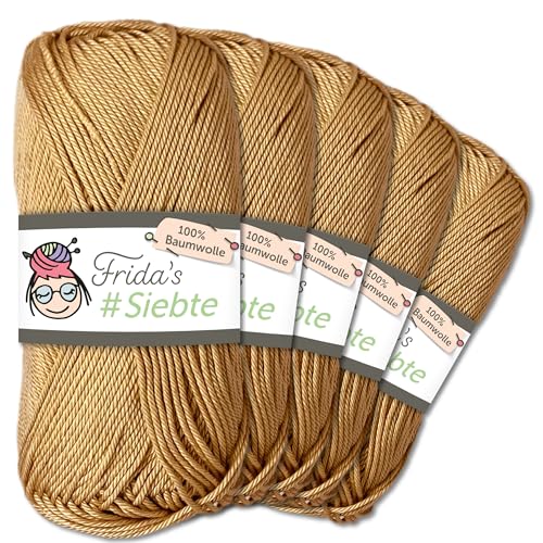 Frida's Wollhaus 5 x 50 g Frida‘s #Siebte ägyptisches Baumwollgarn Stricken Häkeln Wolle 43 Farben (1228 | Hellbraun) von Frida's Wollhaus