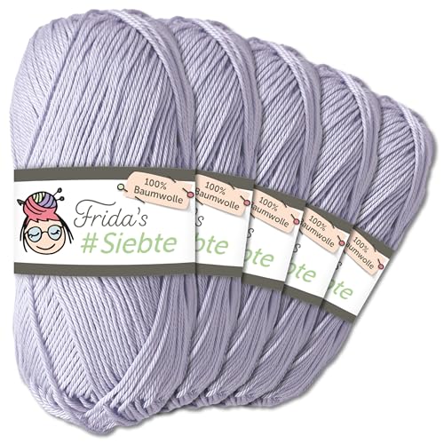 Frida's Wollhaus 5 x 50 g Frida‘s #Siebte ägyptisches Baumwollgarn Stricken Häkeln Wolle 43 Farben (1229 | Helllila) von Frida's Wollhaus