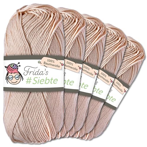 Frida's Wollhaus 5 x 50 g Frida‘s #Siebte ägyptisches Baumwollgarn Stricken Häkeln Wolle 43 Farben (1230 | Champagner) von Frida's Wollhaus