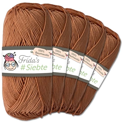 Frida's Wollhaus 5 x 50 g Frida‘s #Siebte ägyptisches Baumwollgarn Stricken Häkeln Wolle 43 Farben (1231 | Bronze) von Frida's Wollhaus