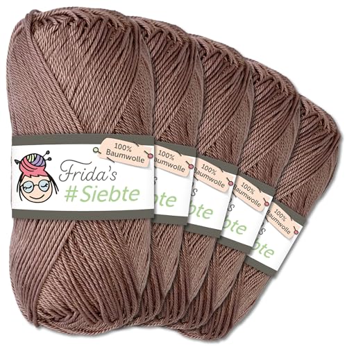 Frida's Wollhaus 5 x 50 g Frida‘s #Siebte ägyptisches Baumwollgarn Stricken Häkeln Wolle 43 Farben (1232 | Mauve) von Frida's Wollhaus