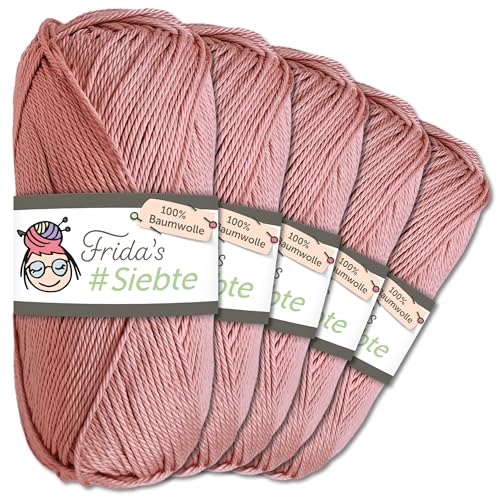 Frida's Wollhaus 5 x 50 g Frida‘s #Siebte ägyptisches Baumwollgarn Stricken Häkeln Wolle 43 Farben (1233 | Altrosa) von Frida's Wollhaus