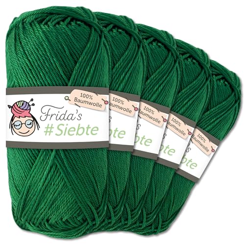 Frida's Wollhaus 5 x 50 g Frida‘s #Siebte ägyptisches Baumwollgarn Stricken Häkeln Wolle 43 Farben (1235 | Flaschengrün) von Frida's Wollhaus
