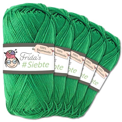 Frida's Wollhaus 5 x 50 g Frida‘s #Siebte ägyptisches Baumwollgarn Stricken Häkeln Wolle 43 Farben (1236 | Grün) von Frida's Wollhaus