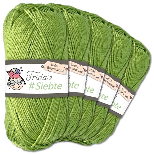 Frida's Wollhaus 5 x 50 g Frida‘s #Siebte ägyptisches Baumwollgarn Stricken Häkeln Wolle 43 Farben (1237 | Apfelgrün) von Frida's Wollhaus