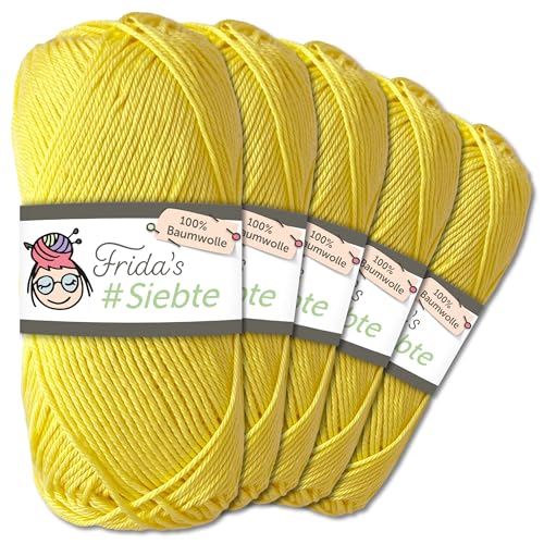 Frida's Wollhaus 5 x 50 g Frida‘s #Siebte ägyptisches Baumwollgarn Stricken Häkeln Wolle 43 Farben (1238 | Gelb) von Frida's Wollhaus