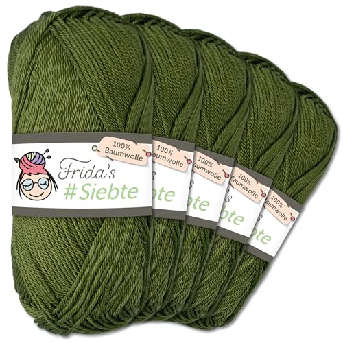 Frida's Wollhaus 5 x 50 g Frida‘s #Siebte ägyptisches Baumwollgarn Stricken Häkeln Wolle 43 Farben (1239 | Oliv) von Frida's Wollhaus