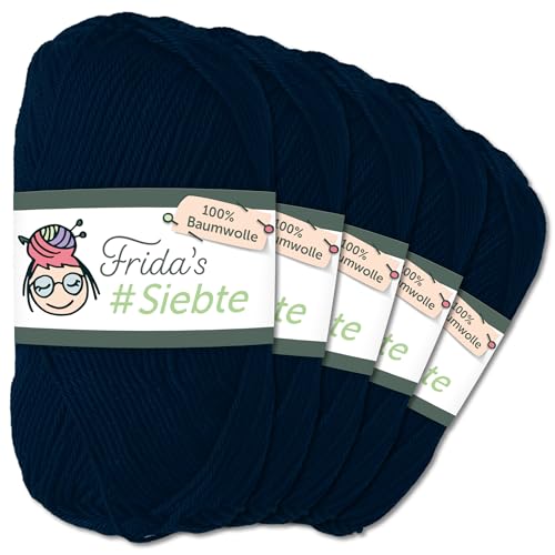 Frida's Wollhaus 5 x 50 g Frida‘s #Siebte ägyptisches Baumwollgarn Stricken Häkeln Wolle 43 Farben (1240 | Marine) von Frida's Wollhaus