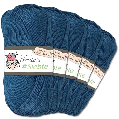 Frida's Wollhaus 5 x 50 g Frida‘s #Siebte ägyptisches Baumwollgarn Stricken Häkeln Wolle 43 Farben (1242 | Mittelblau) von Frida's Wollhaus