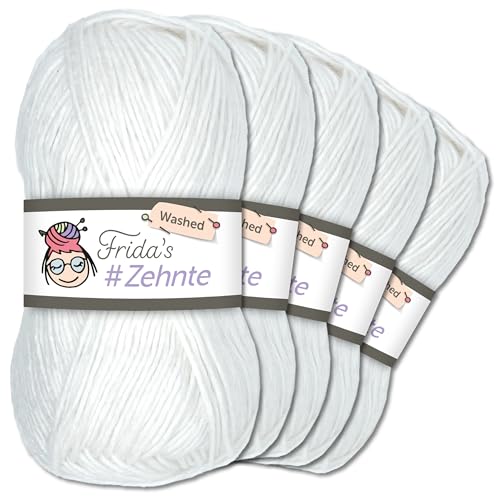 Frida's Wollhaus 5 x 50 g Frida’s #Zehnte Washed Stricken Häkeln Wolle Garn Melange 29 Farben (900 | Weiß) von Frida's Wollhaus