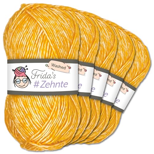 Frida's Wollhaus 5 x 50 g Frida’s #Zehnte Washed Stricken Häkeln Wolle Garn Melange 29 Farben (901 | Gelb) von Frida's Wollhaus