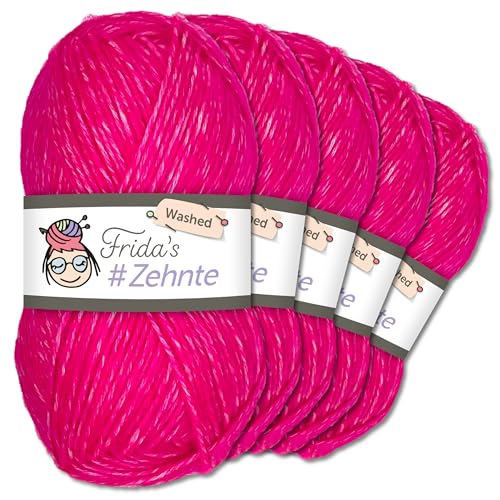 Frida's Wollhaus 5 x 50 g Frida’s #Zehnte Washed Stricken Häkeln Wolle Garn Melange 29 Farben (903 | Neonpink) von Frida's Wollhaus