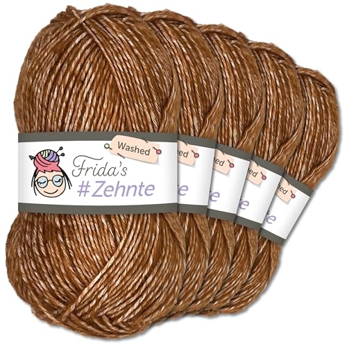 Frida's Wollhaus 5 x 50 g Frida’s #Zehnte Washed Stricken Häkeln Wolle Garn Melange 29 Farben (916 | Hellbraun) von Frida's Wollhaus