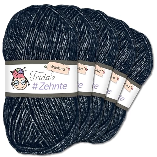 Frida's Wollhaus 5 x 50 g Frida’s #Zehnte Washed Stricken Häkeln Wolle Garn Melange 29 Farben (923 | Schwarz) von Frida's Wollhaus