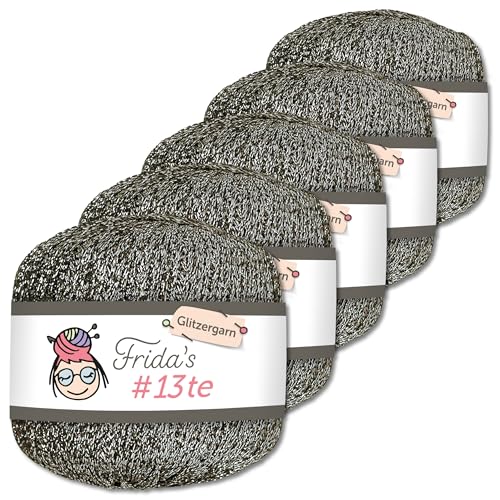Frida's Wollhaus 5x 25 g Frida‘s #13te Glitzergarn Häkelgarn Wolle Garn Stricken Häkeln 18 Farben (1303 | Silber) von Frida's Wollhaus