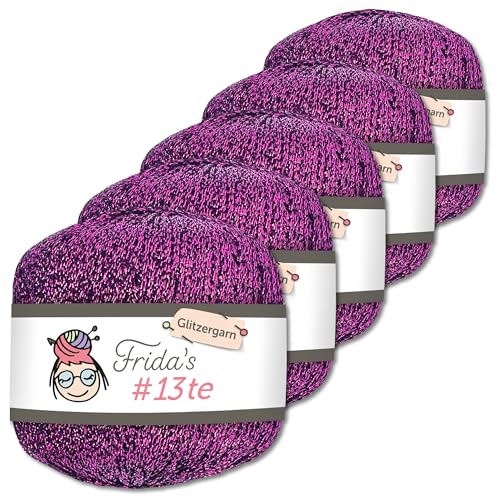 Frida's Wollhaus 5x 25 g Frida‘s #13te Glitzergarn Häkelgarn Wolle Garn Stricken Häkeln 18 Farben (1342 | Violett) von Frida's Wollhaus