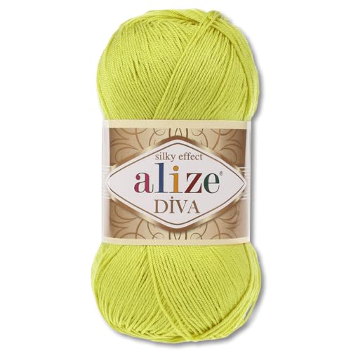 Frida's Wollhaus Alize 100 g Diva Wolle Stricken Häkeln Microfaser 64 Farben (109 | Gelbgrün) von Frida's Wollhaus