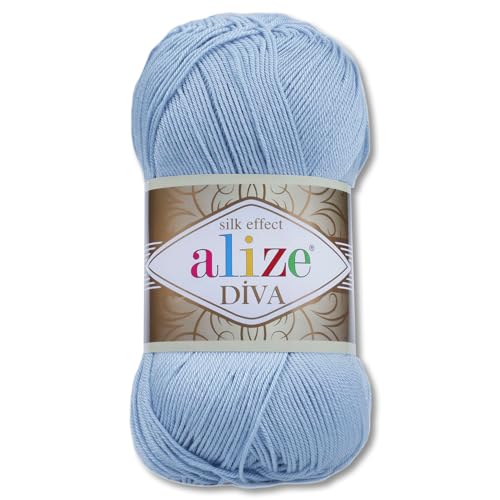 Frida's Wollhaus Alize 100 g Diva Wolle Stricken Häkeln Microfaser 64 Farben (350 | Azurblau) von Frida's Wollhaus