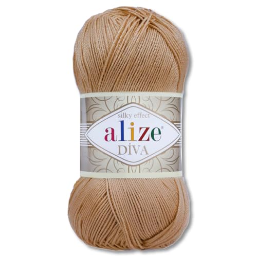 Frida's Wollhaus Alize 100 g Diva Wolle Stricken Häkeln Microfaser 64 Farben (369 | Karamell) von Frida's Wollhaus