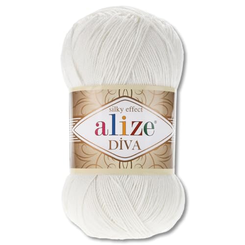Frida's Wollhaus Alize 100 g Diva Wolle Stricken Häkeln Microfaser 64 Farben (450 | Perle) von Frida's Wollhaus