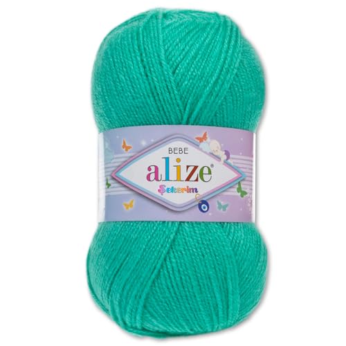 Frida's Wollhaus Alize 100 g Sekerim Bebe Babygarn Wolle Stricken Häkeln Acryl 43 Farben (249 | Jade) von Frida's Wollhaus