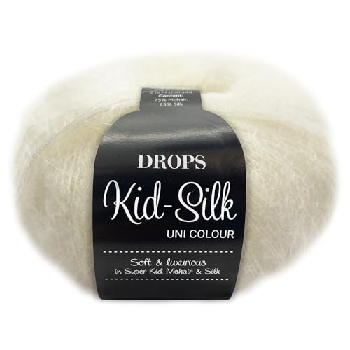 Frida's Wollhaus Drops 25 g Kid-Silk Mohair & Seide Lacegarn Beilaufgarn Flauschig 47 Farben (01 | Natur) von Frida's Wollhaus