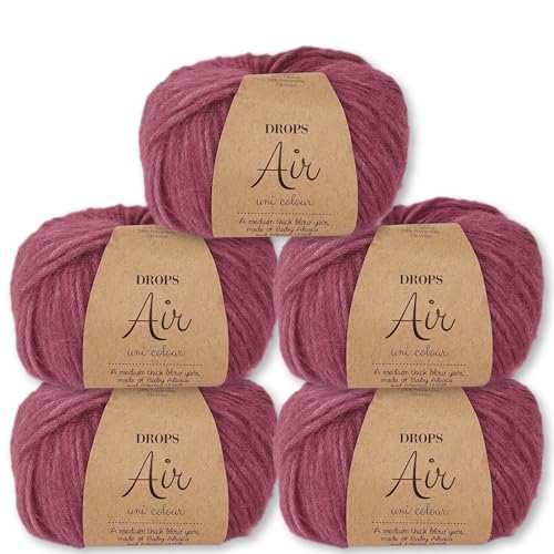 Frida's Wollhaus Drops 5 x 50 g Air Stricken Häkeln Alpaka Schurwolle Alpaca Superweich 50 Farben (14 | Erika Uni) von Frida's Wollhaus
