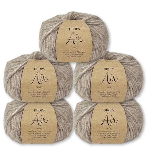 Frida's Wollhaus Drops 5 x 50 g Air Stricken Häkeln Alpaka Schurwolle Alpaca Superweich 50 Farben (26 | Beige Mix) von Frida's Wollhaus
