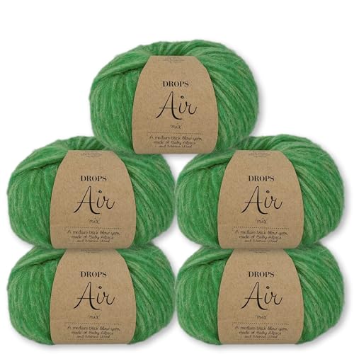 Frida's Wollhaus Drops 5 x 50 g Air Stricken Häkeln Alpaka Schurwolle Alpaca Superweich 50 Farben (43 | Papageigrün Mix) von Frida's Wollhaus