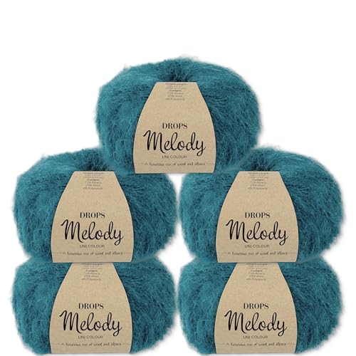 Frida's Wollhaus Drops 5 x 50 g Melody Stricken Häkeln Alpaka Schurwolle Alpaca Superweich 23 Farben (08 | Petrol) von Frida's Wollhaus
