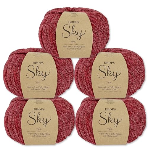 Frida's Wollhaus Drops 5 x 50 g Sky Stricken Häkeln Alpaca Schurwolle Alpaka Superweich 31 Farben (09 | Cranberry Mix) von Frida's Wollhaus