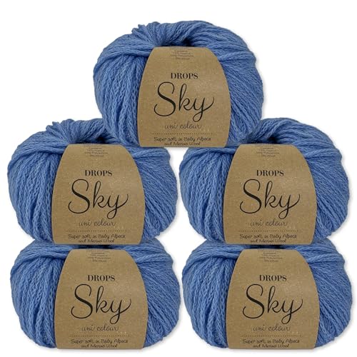 Frida's Wollhaus Drops 5 x 50 g Sky Stricken Häkeln Alpaca Schurwolle Alpaka Superweich 31 Farben (29 | Kobaltblau Uni) von Frida's Wollhaus
