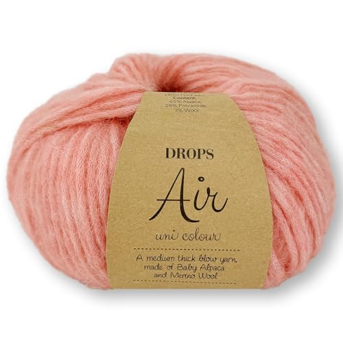 Frida's Wollhaus Drops 50 g Air Stricken Häkeln Alpaka Schurwolle Alpaca Superweich 50 Farben (50 | Pfirsichrosa Uni) von Frida's Wollhaus