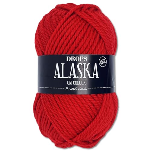 Frida's Wollhaus Drops 50 g Alaska Uni und Mix Häkeln Stricken Filzen Schurwolle 30 Farben (Uni 10 | Rot) von Frida's Wollhaus