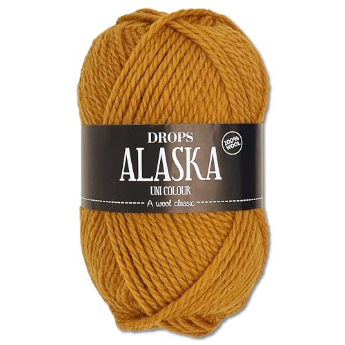Frida's Wollhaus Drops 50 g Alaska Uni und Mix Häkeln Stricken Filzen Schurwolle 30 Farben (Uni 58 | Senf) von Frida's Wollhaus