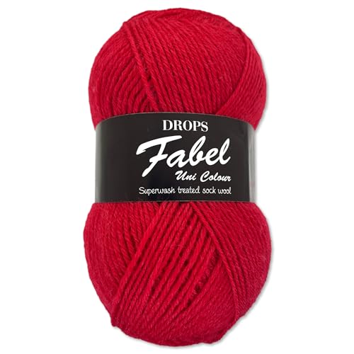Frida's Wollhaus Drops 50 g Fabel Sockenwolle Schurwolle superwash Garn Stricken Häkeln 45 Farben (106 | Rot) von Frida's Wollhaus