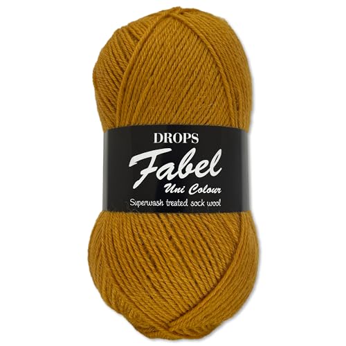 Frida's Wollhaus Drops 50 g Fabel Sockenwolle Schurwolle superwash Garn Stricken Häkeln 45 Farben (111 | Senf) von Frida's Wollhaus