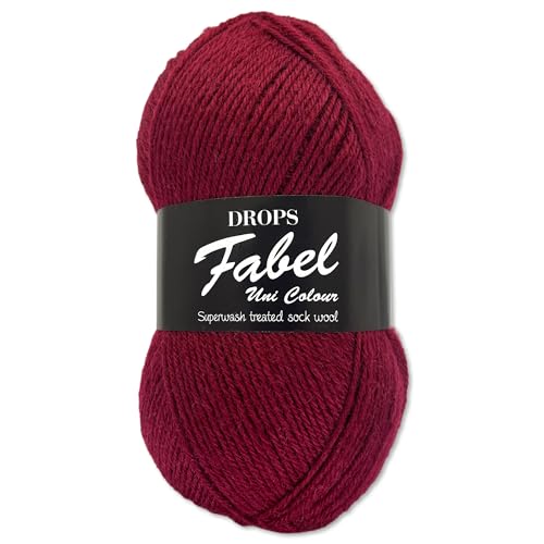 Frida's Wollhaus Drops 50 g Fabel Sockenwolle Schurwolle superwash Garn Stricken Häkeln 45 Farben (113 | Rubinrot) von Frida's Wollhaus