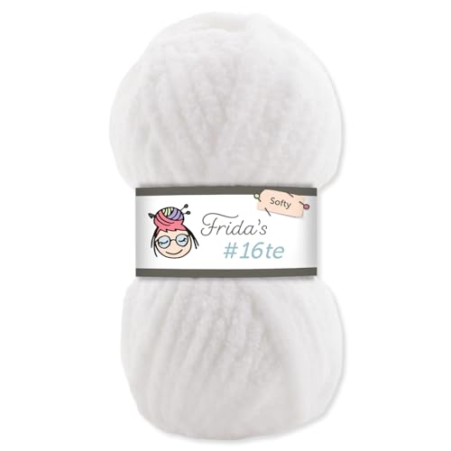 Frida's Wollhaus Frida‘s 100 g #16te Softy Chenille Wolle Stricken Häkeln weich 35 Farben (055 | Weiß) von Frida's Wollhaus
